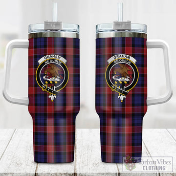 Graham of Menteith Red Tartan and Family Crest Tumbler with Handle