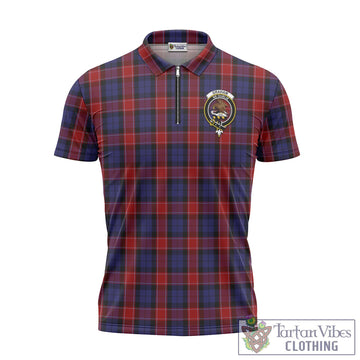 Graham of Menteith Red Tartan Zipper Polo Shirt with Family Crest