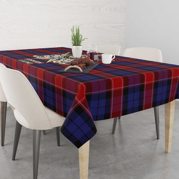 Graham of Menteith Red Tartan Tablecloth with Clan Crest and the Golden Sword of Courageous Legacy