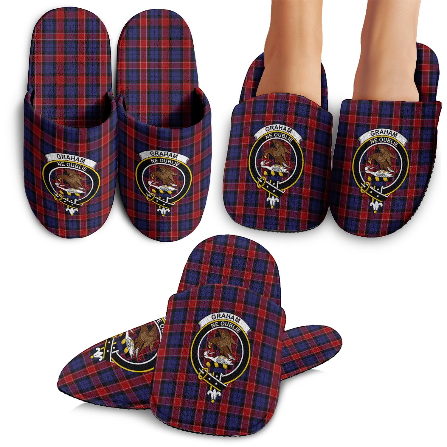 Graham of Menteith Red Tartan Home Slippers with Family Crest - Tartanvibesclothing