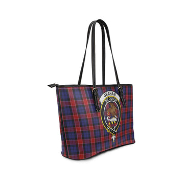 Graham of Menteith Red Tartan Leather Tote Bag with Family Crest
