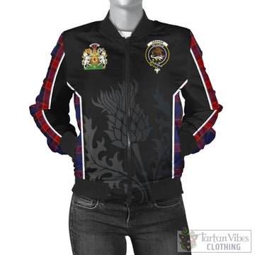 Graham of Menteith Red Tartan Bomber Jacket with Family Crest and Scottish Thistle Vibes Sport Style