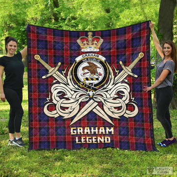 Graham of Menteith Red Tartan Quilt with Clan Crest and the Golden Sword of Courageous Legacy