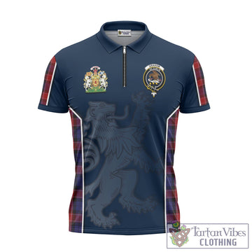 Graham of Menteith Red Tartan Zipper Polo Shirt with Family Crest and Lion Rampant Vibes Sport Style