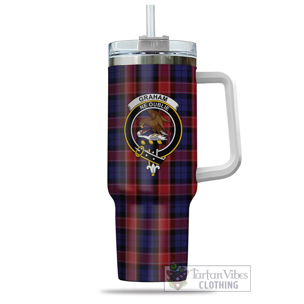 Tartan Vibes Clothing Graham of Menteith Red Tartan and Family Crest Tumbler with Handle