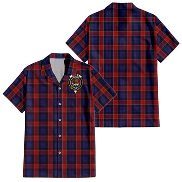 Graham of Menteith Red Tartan Short Sleeve Button Down Shirt with Family Crest