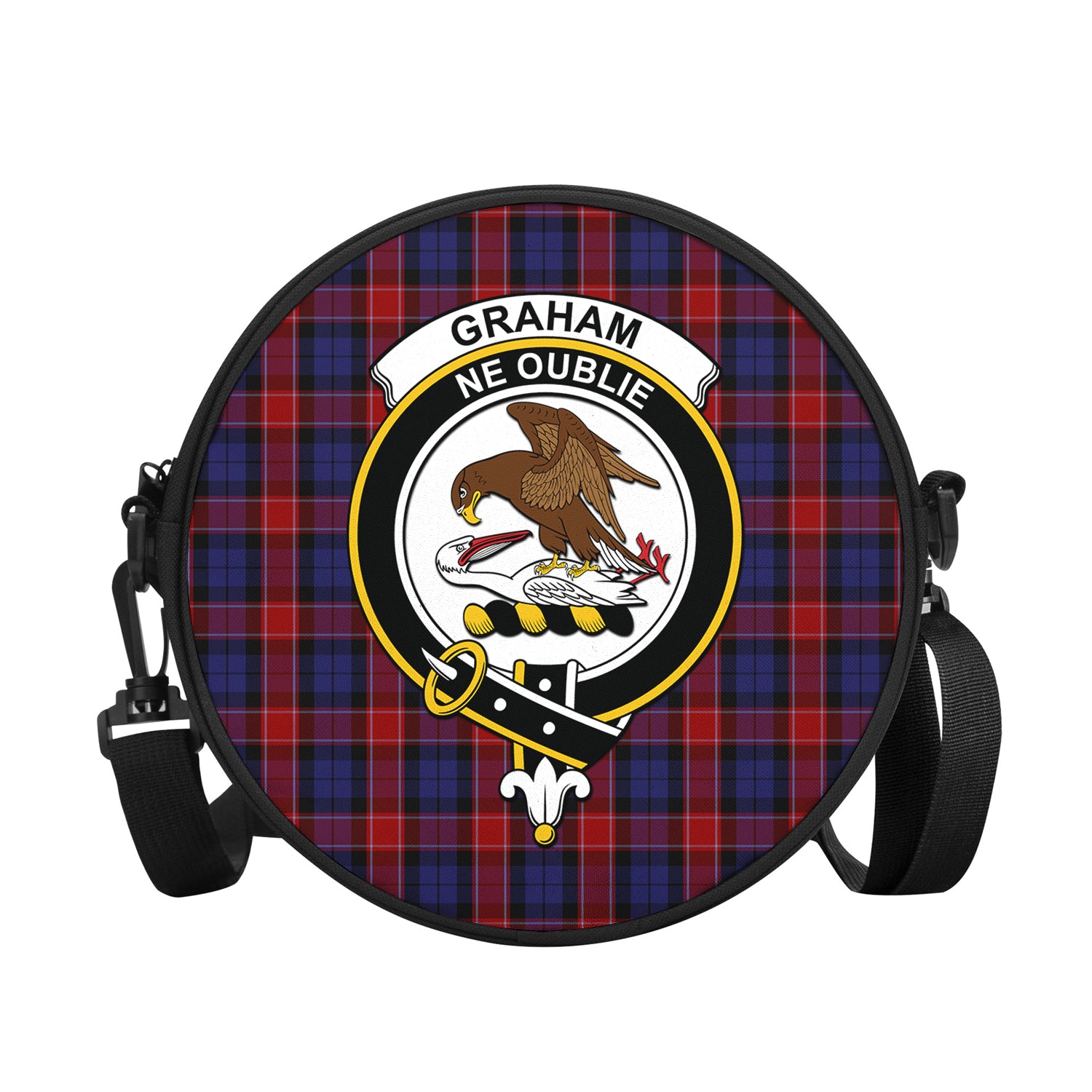 graham-of-menteith-red-tartan-round-satchel-bags-with-family-crest