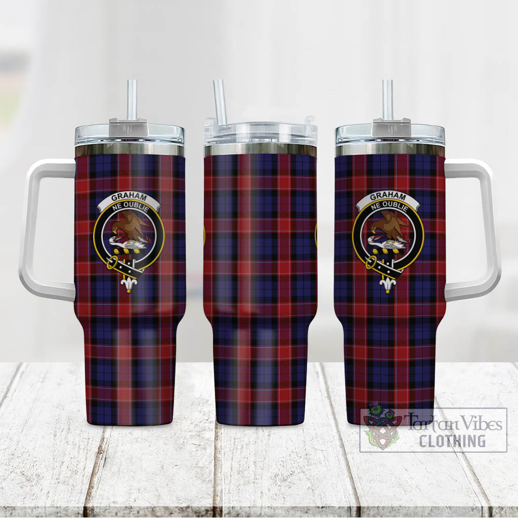 Tartan Vibes Clothing Graham of Menteith Red Tartan and Family Crest Tumbler with Handle