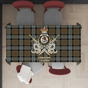 Graham of Menteith Weathered Tartan Tablecloth with Clan Crest and the Golden Sword of Courageous Legacy