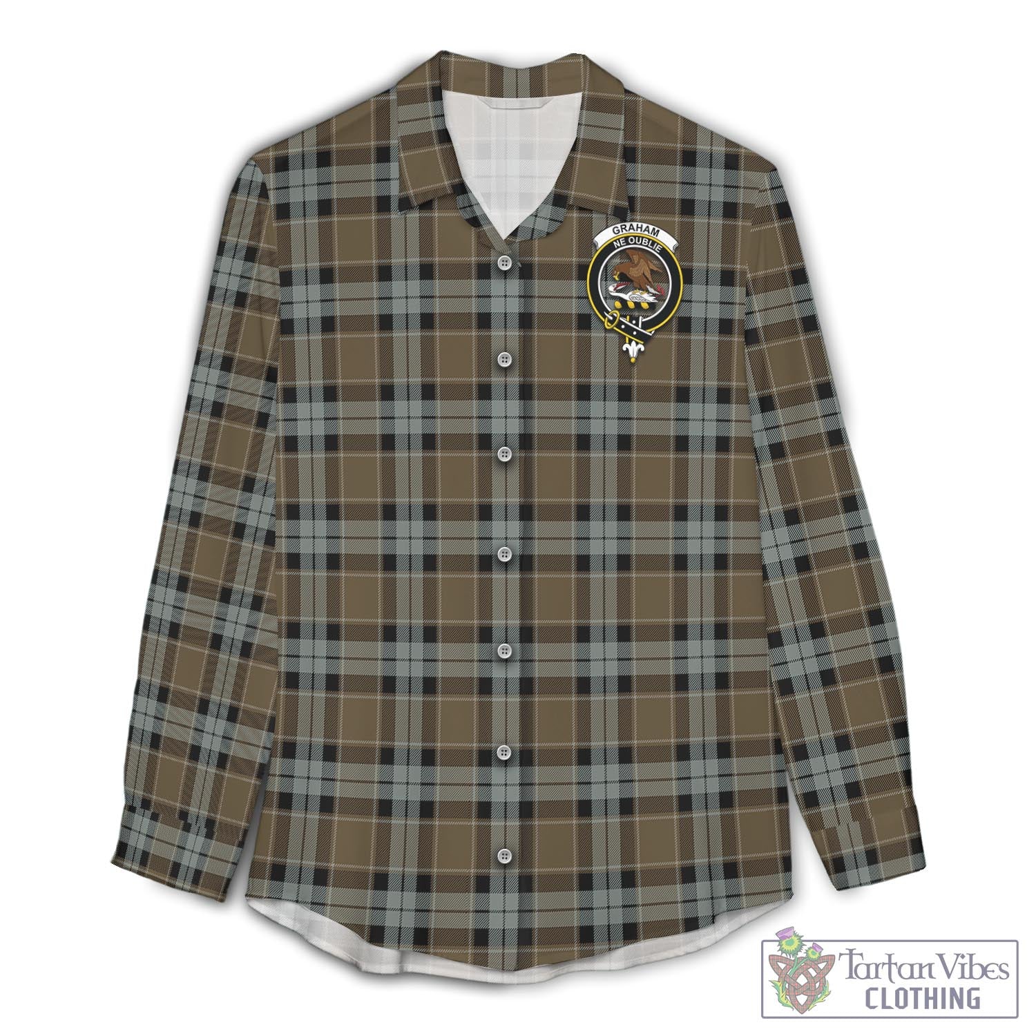 Tartan Vibes Clothing Graham of Menteith Weathered Tartan Womens Casual Shirt with Family Crest