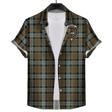 Graham of Menteith Weathered Tartan Short Sleeve Button Down Shirt with Family Crest