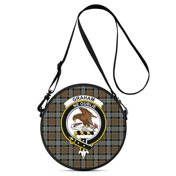 Graham of Menteith Weathered Tartan Round Satchel Bags with Family Crest