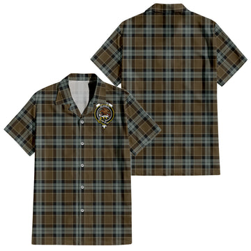 Graham of Menteith Weathered Tartan Short Sleeve Button Down Shirt with Family Crest