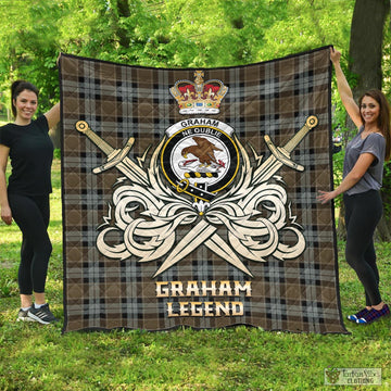 Graham of Menteith Weathered Tartan Quilt with Clan Crest and the Golden Sword of Courageous Legacy