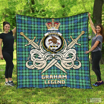 Graham of Montrose Ancient Tartan Quilt with Clan Crest and the Golden Sword of Courageous Legacy
