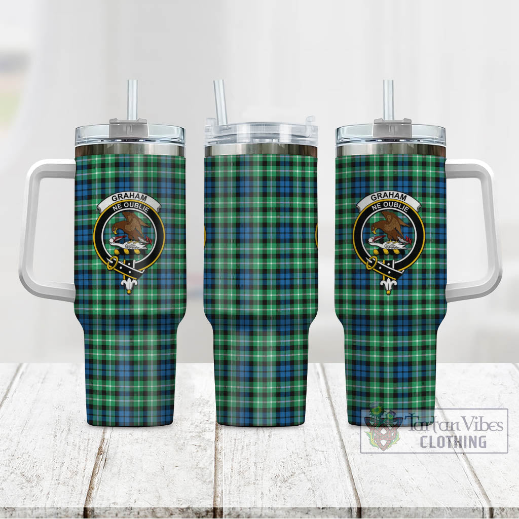 Tartan Vibes Clothing Graham of Montrose Ancient Tartan and Family Crest Tumbler with Handle