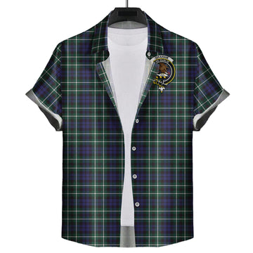 Graham of Montrose Modern Tartan Short Sleeve Button Down Shirt with Family Crest