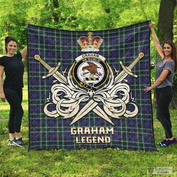 Graham of Montrose Modern Tartan Quilt with Clan Crest and the Golden Sword of Courageous Legacy
