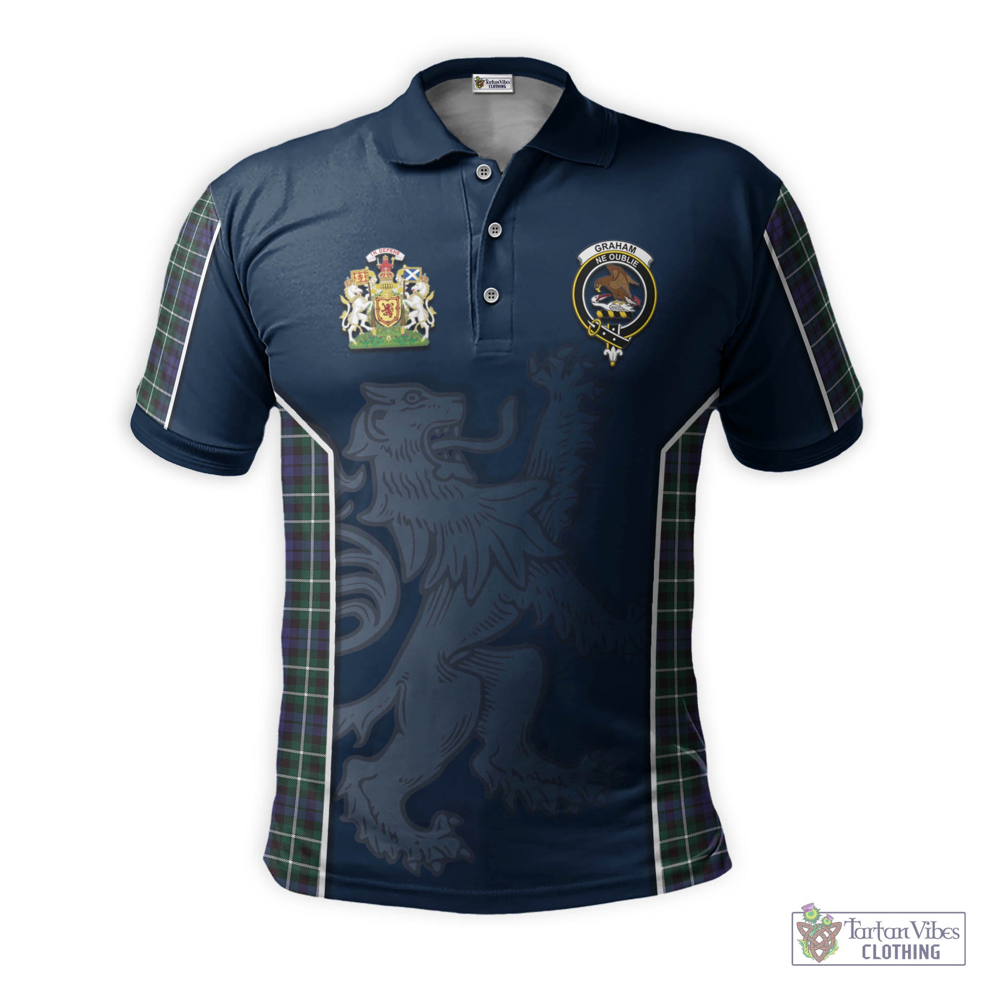 Tartan Vibes Clothing Graham of Montrose Modern Tartan Men's Polo Shirt with Family Crest and Lion Rampant Vibes Sport Style