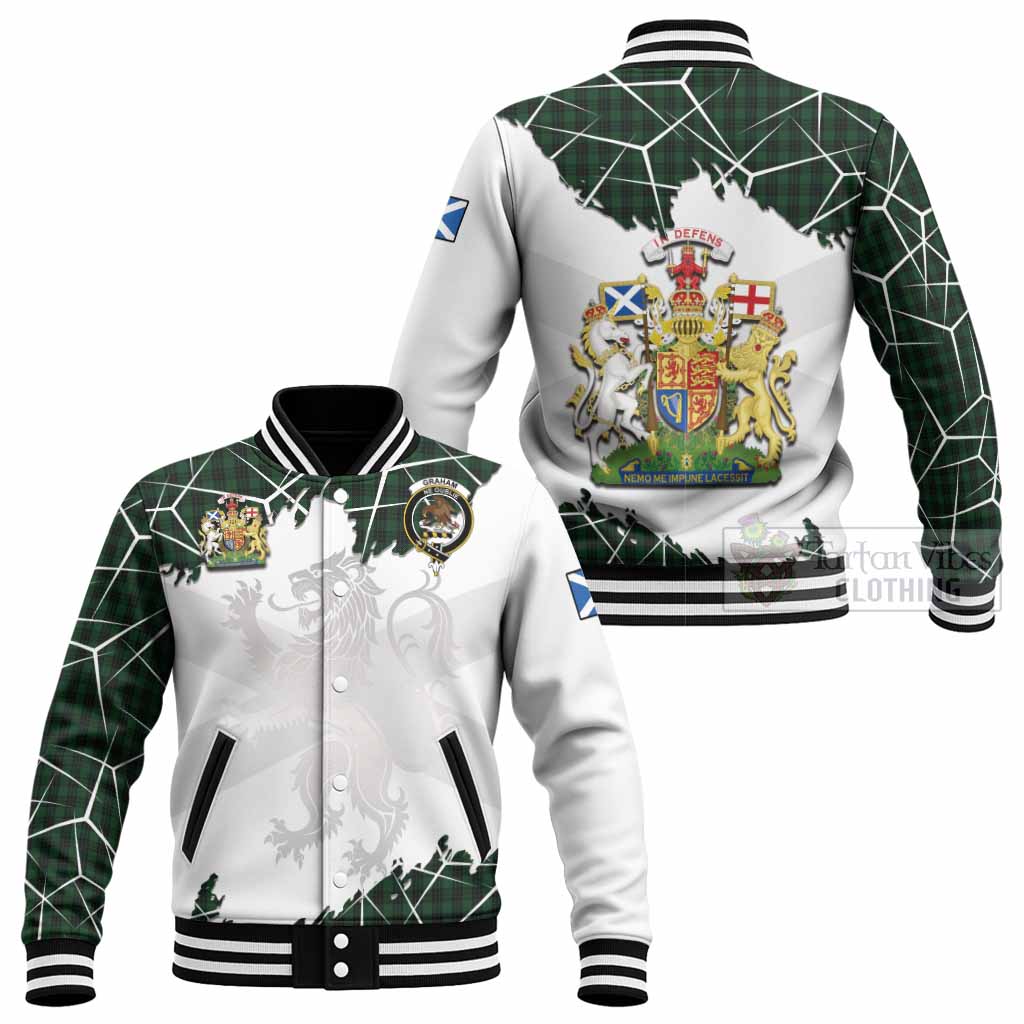 Graham Tartan Baseball Jacket with Family Crest and Lion Rampant Grunge Style