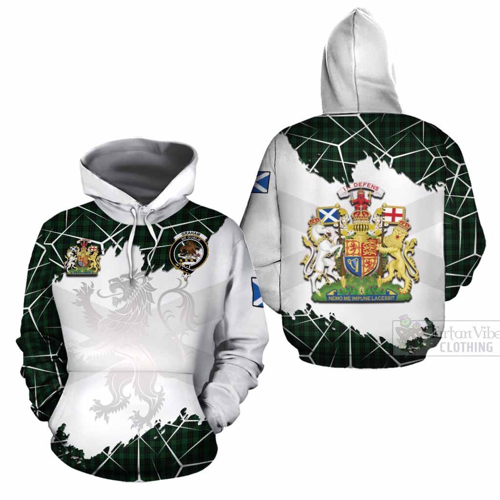 Graham Tartan Cotton Hoodie with Family Crest and Lion Rampant Grunge Style