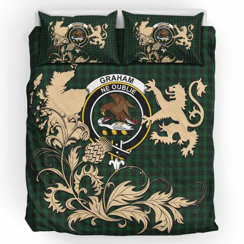 Graham Tartan Crest Bedding Set with Scottish Iconic Symbols 