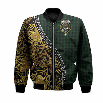 Graham Tartan Crest Bomber Jacket Celtic Knot and Triple Trickle Spiral Symbols