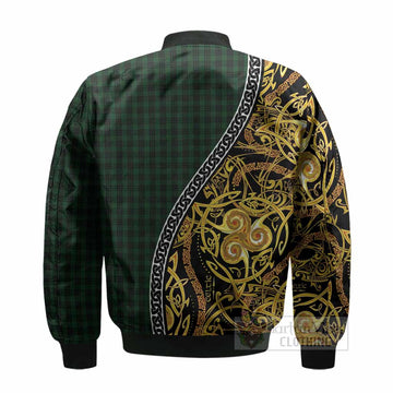 Graham Tartan Crest Bomber Jacket Celtic Knot and Triple Trickle Spiral Symbols