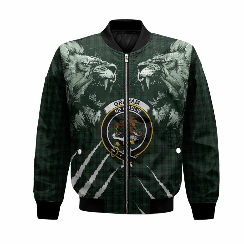 Graham Tartan Crest Bomber Jacket Ferocious Lion Style