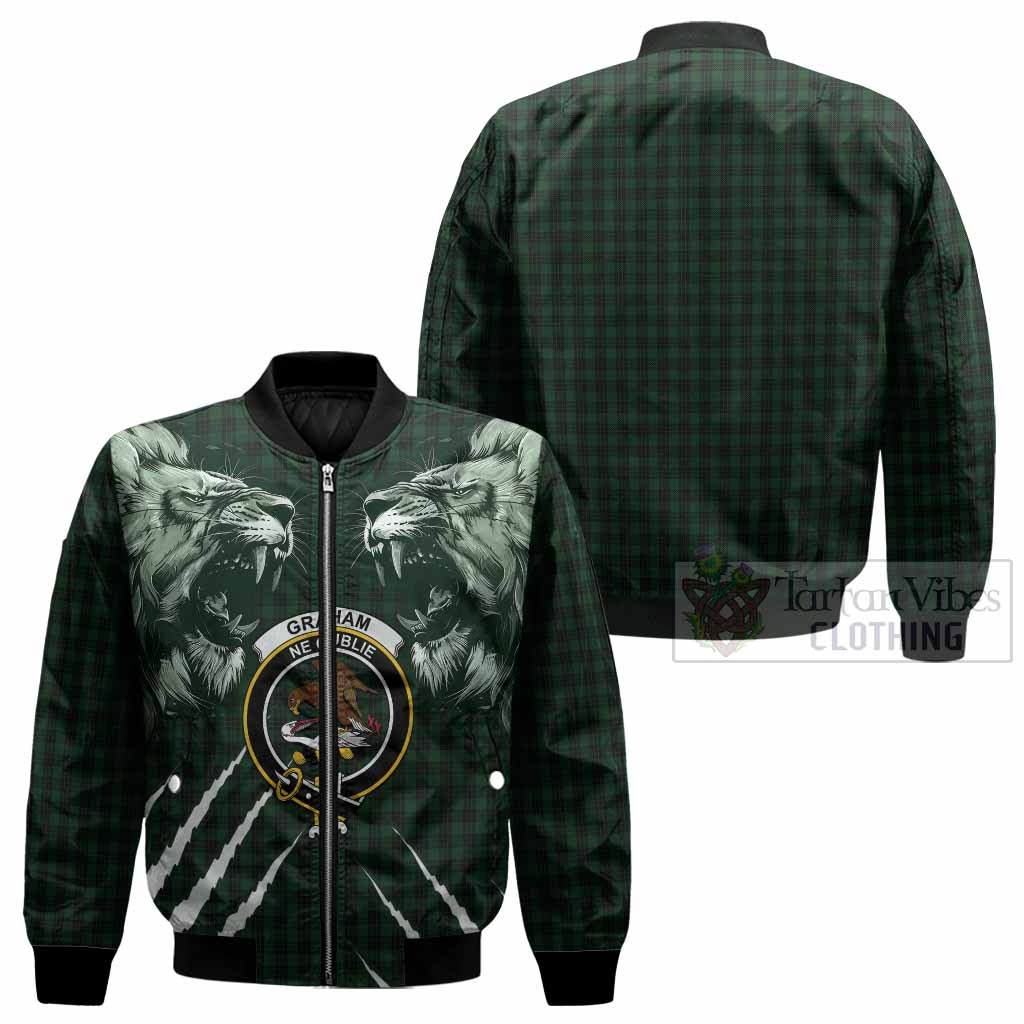 Graham Tartan Crest Bomber Jacket Ferocious Lion Style