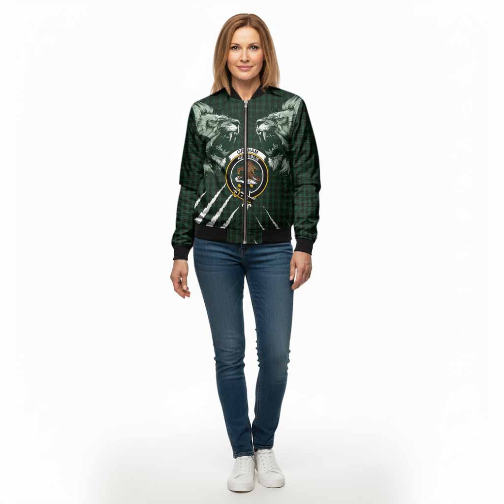 Graham Tartan Crest Bomber Jacket Ferocious Lion Style