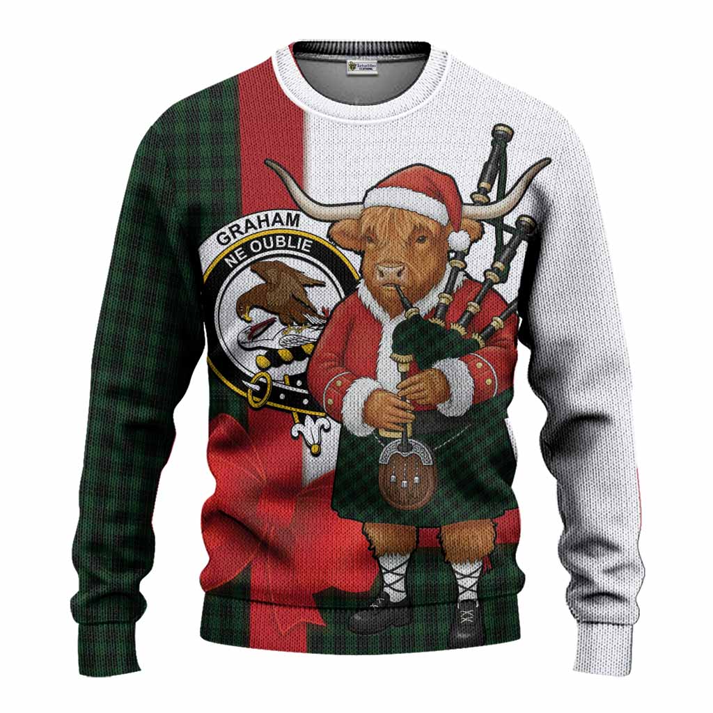 Graham Tartan Crest Christmas Christmas Ugly Sweater Highland Cow Bagpipes Coquette Bow Style