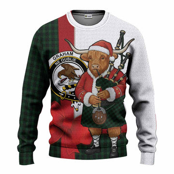 Graham Tartan Crest Christmas Christmas Ugly Sweater Highland Cow Bagpipes Coquette Bow Style