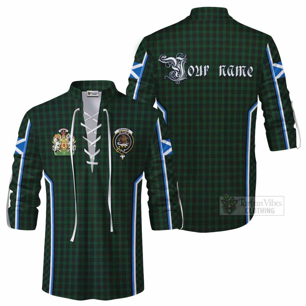 Graham Tartan Crest Ghillie Kilt Shirt Scotland Coat of Arm Flag Style - Tartan Vibes Clothing