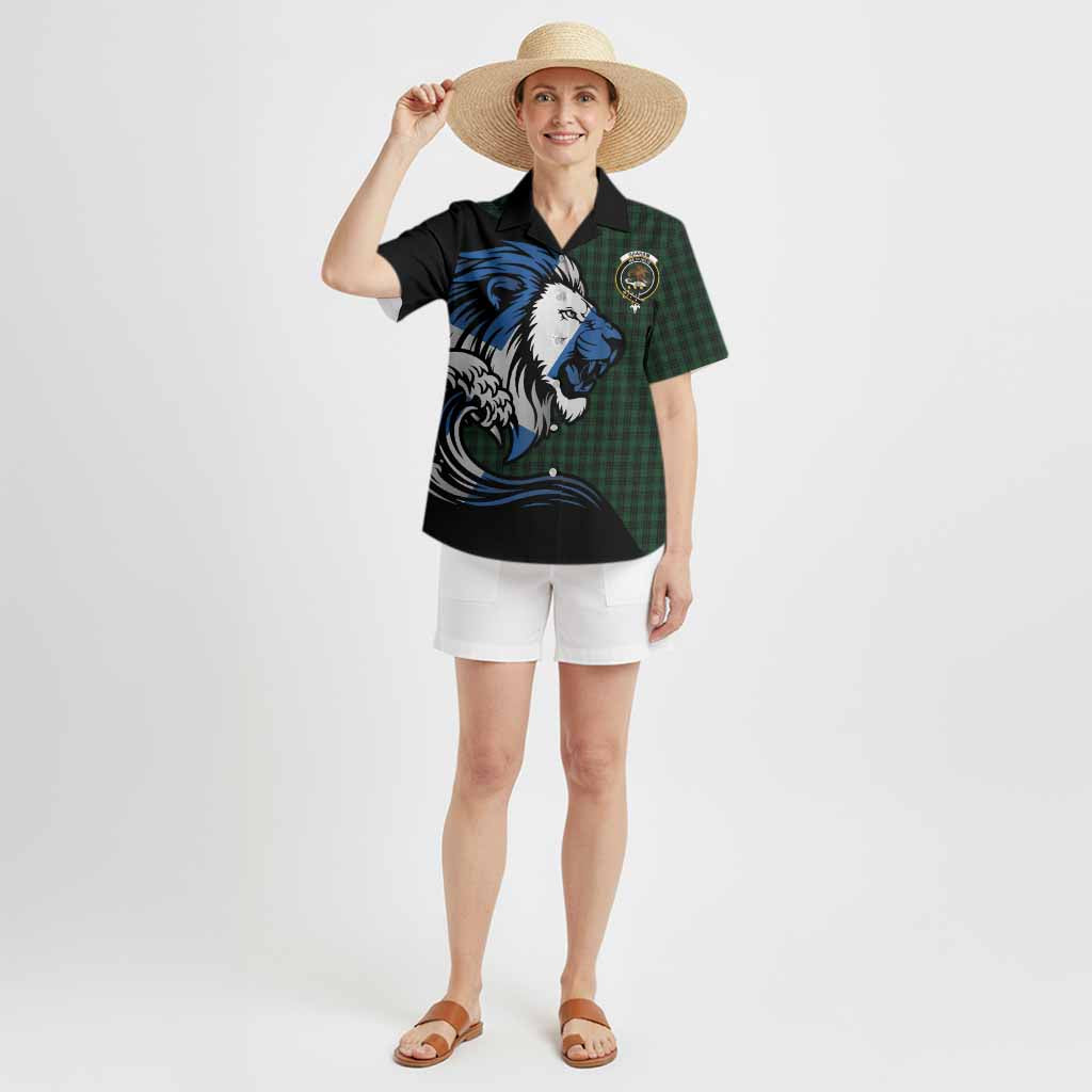 Graham Tartan Crest Hawaiian Shirt Scottish Golden Lions Wave Flow