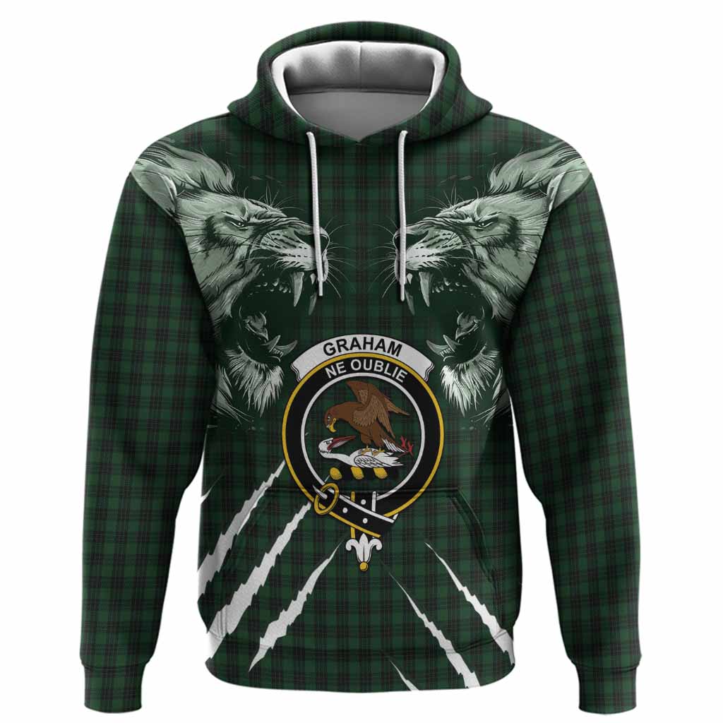 Graham Tartan Crest Hoodie Ferocious Lion Style
