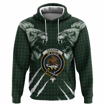 Graham Tartan Crest Hoodie Ferocious Lion Style