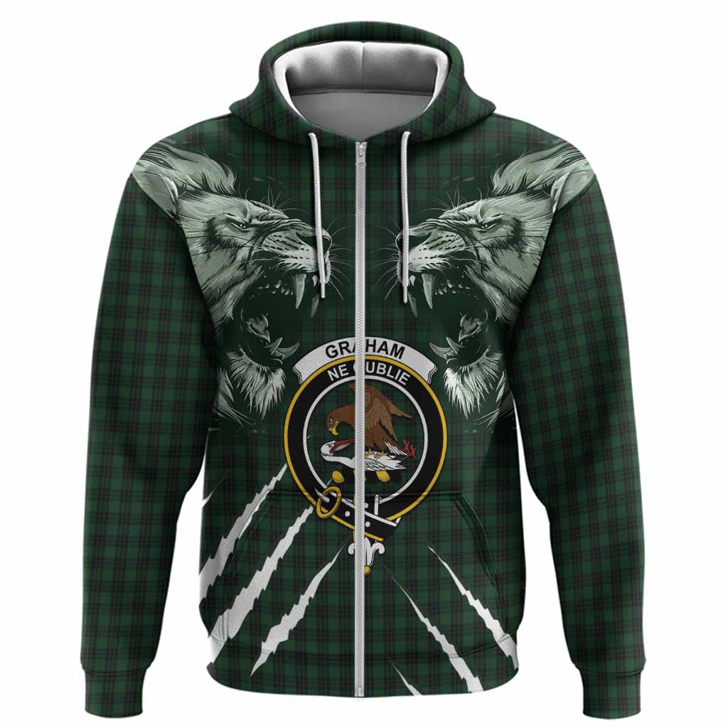 Graham Tartan Crest Hoodie Ferocious Lion Style
