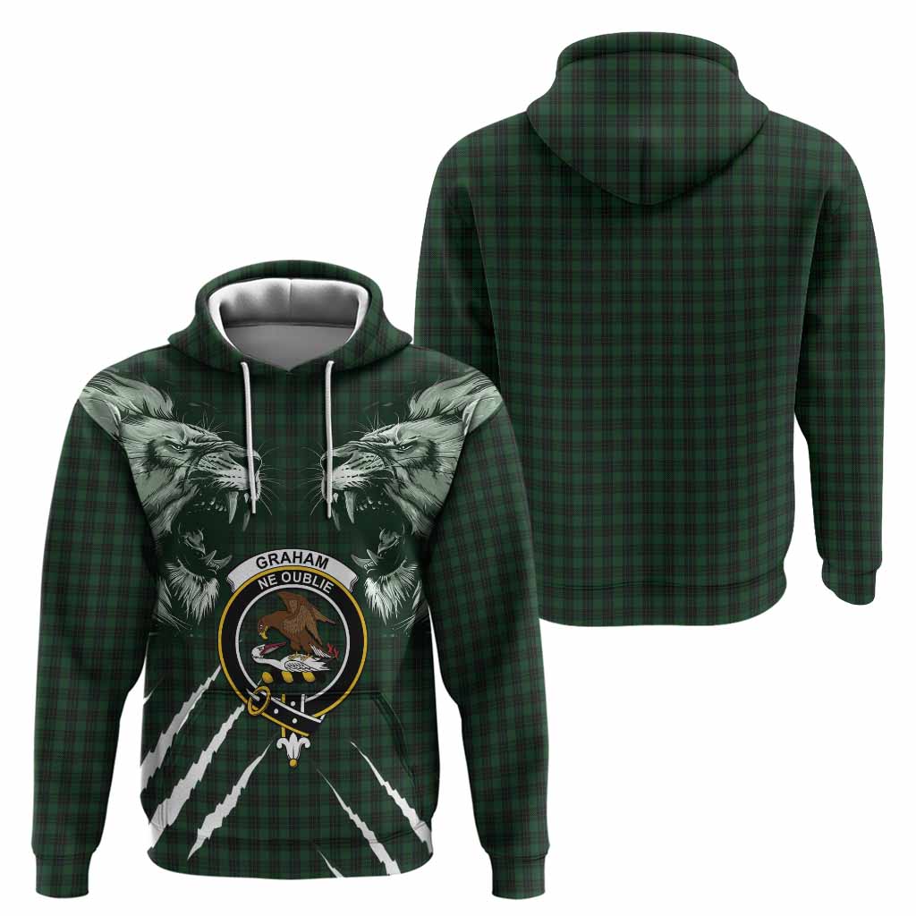Graham Tartan Crest Hoodie Ferocious Lion Style