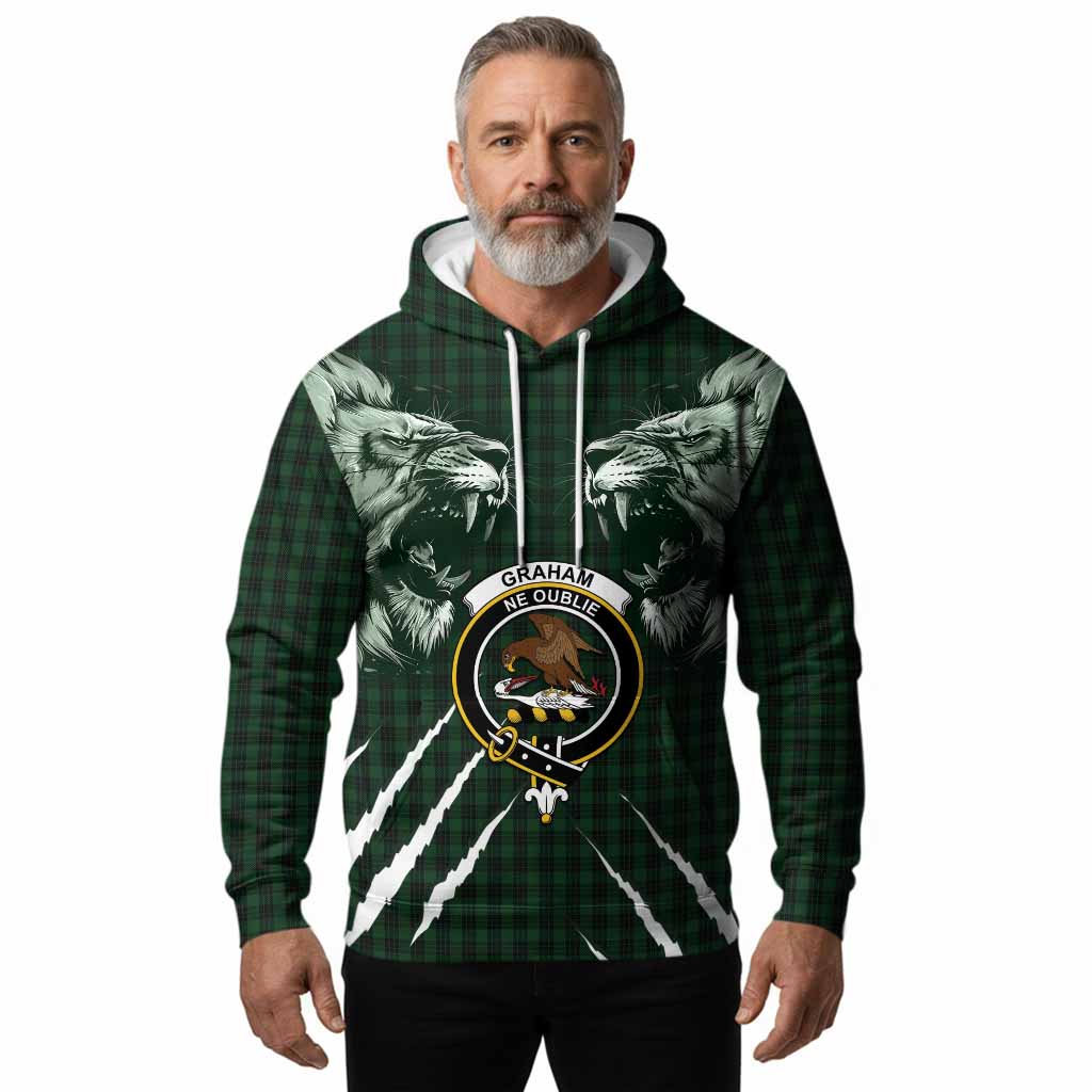 Graham Tartan Crest Hoodie Ferocious Lion Style