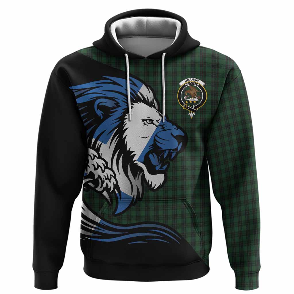 Graham Tartan Crest Hoodie Scottish Golden Lions Wave Flow