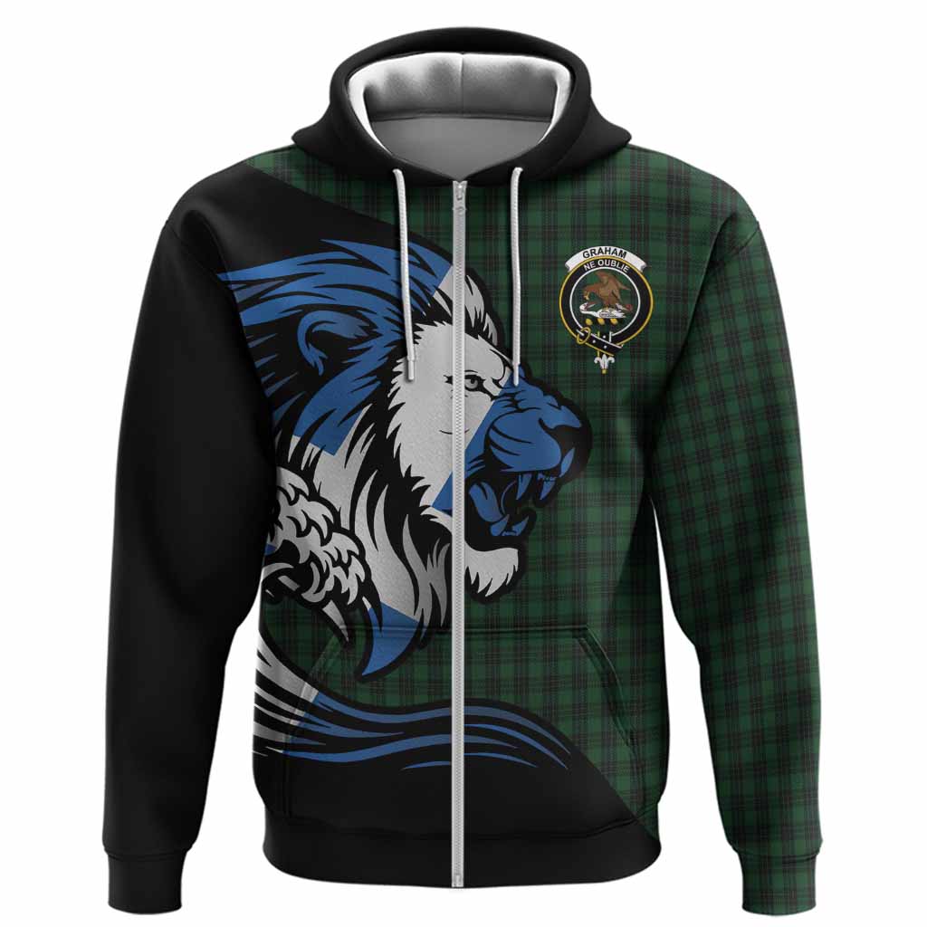 Graham Tartan Crest Hoodie Scottish Golden Lions Wave Flow