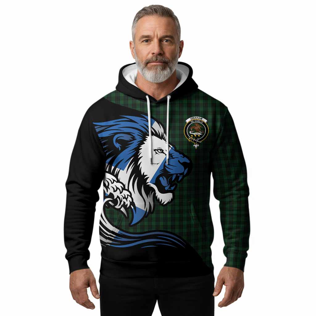 Graham Tartan Crest Hoodie Scottish Golden Lions Wave Flow