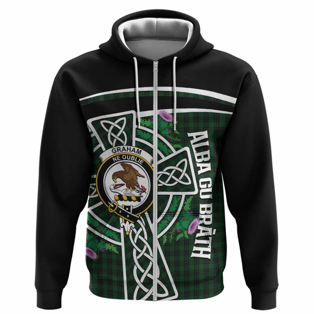 Graham Tartan Crest Hoodie Scottish Thistle Celtic Cross Alba Gu Brath