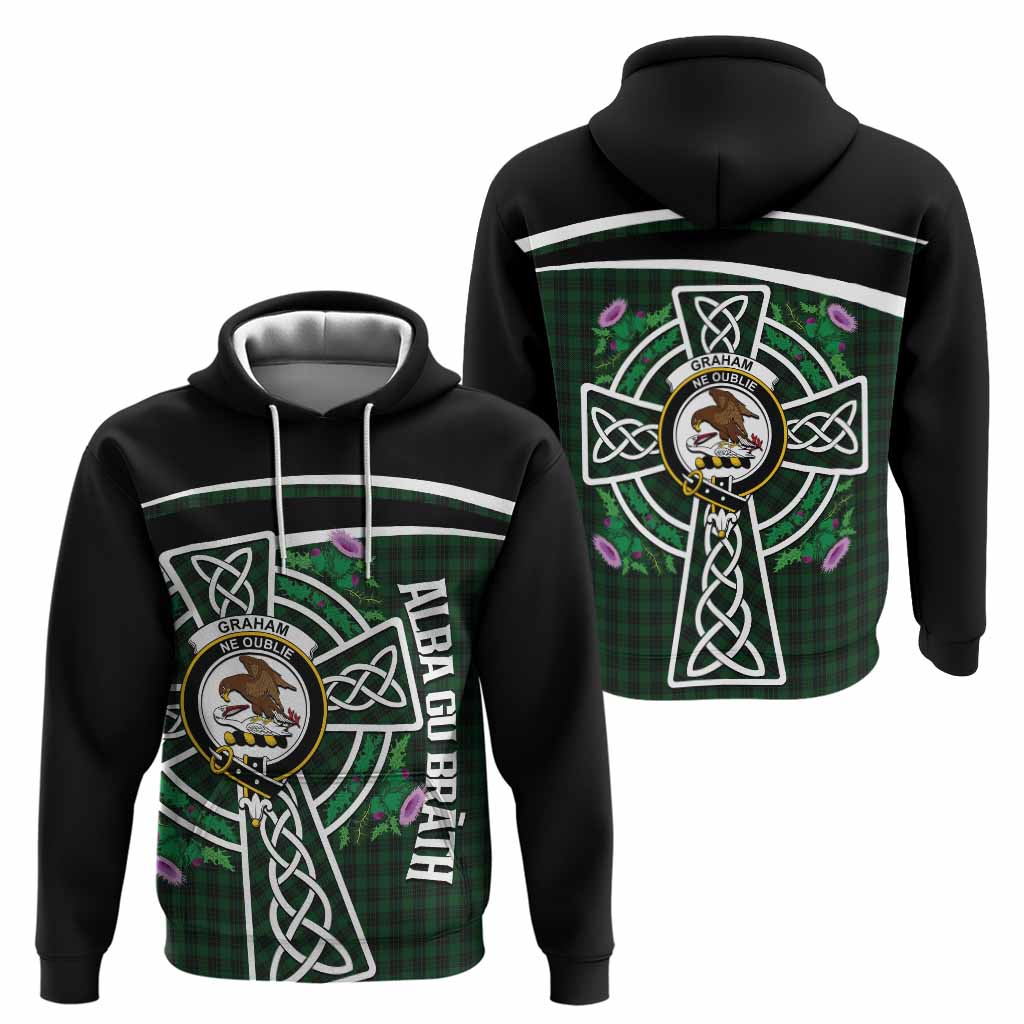 Graham Tartan Crest Hoodie Scottish Thistle Celtic Cross Alba Gu Brath
