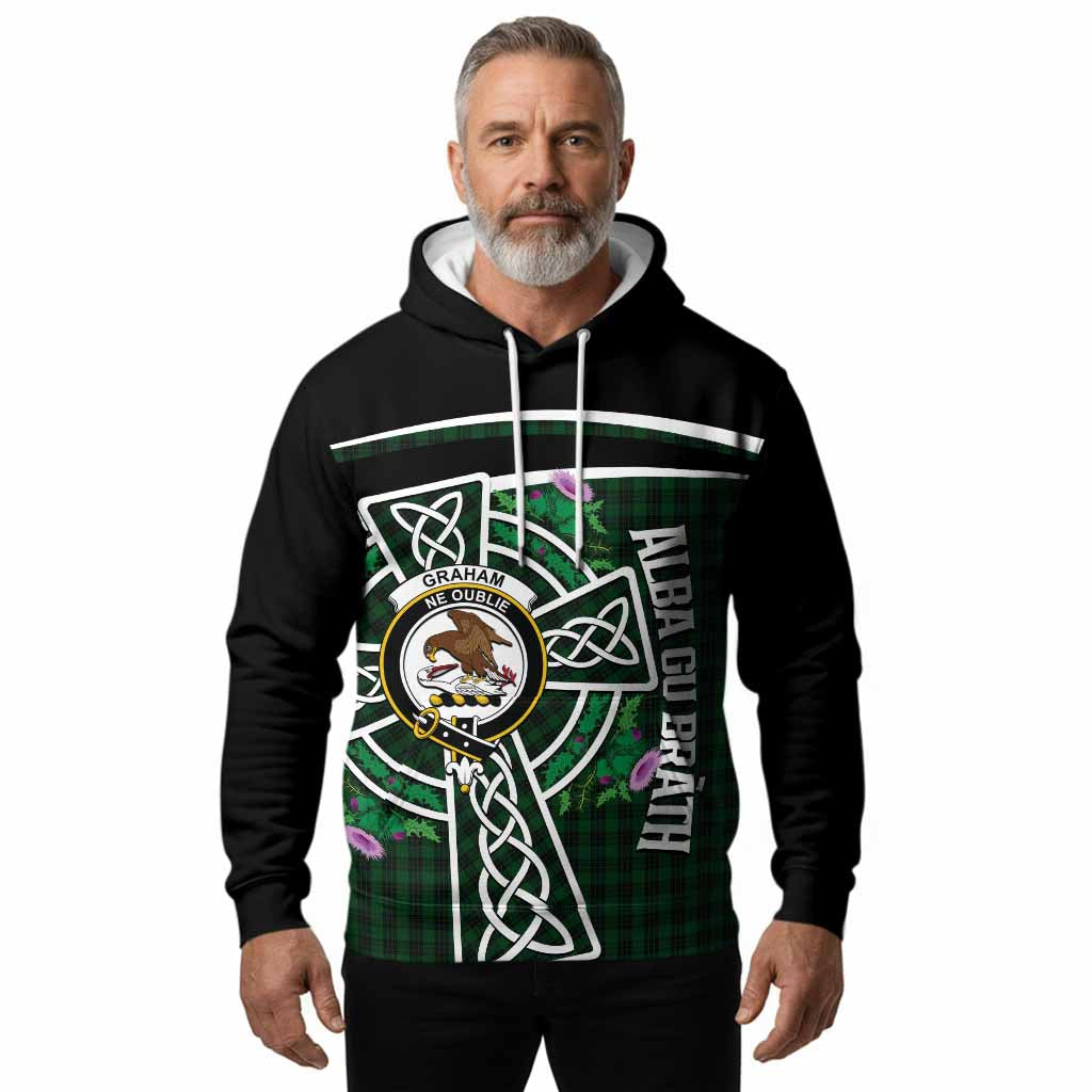 Graham Tartan Crest Hoodie Scottish Thistle Celtic Cross Alba Gu Brath