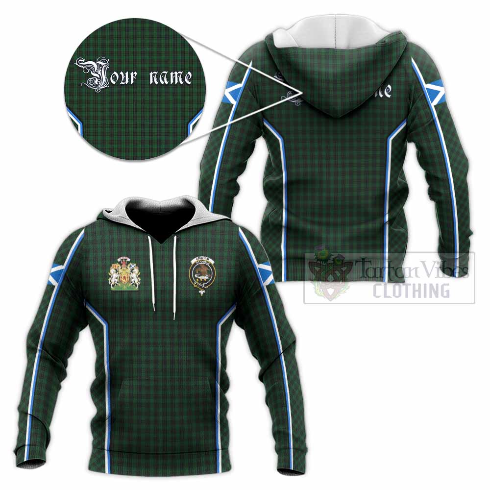 Graham Tartan Crest Knitted Hoodie Scotland Coat of Arm Flag Style - Tartan Vibes Clothing