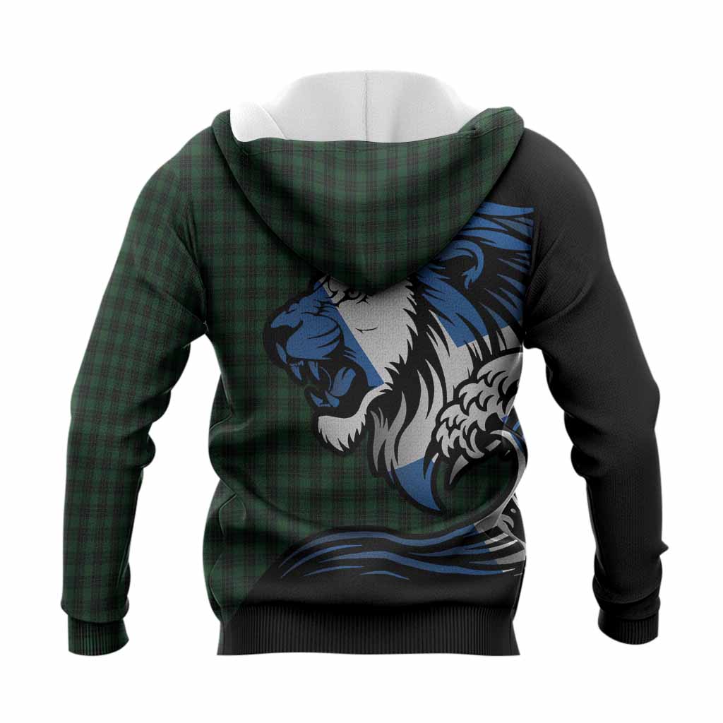 Graham Tartan Crest Knitted Hoodie Scottish Golden Lions Wave Flow