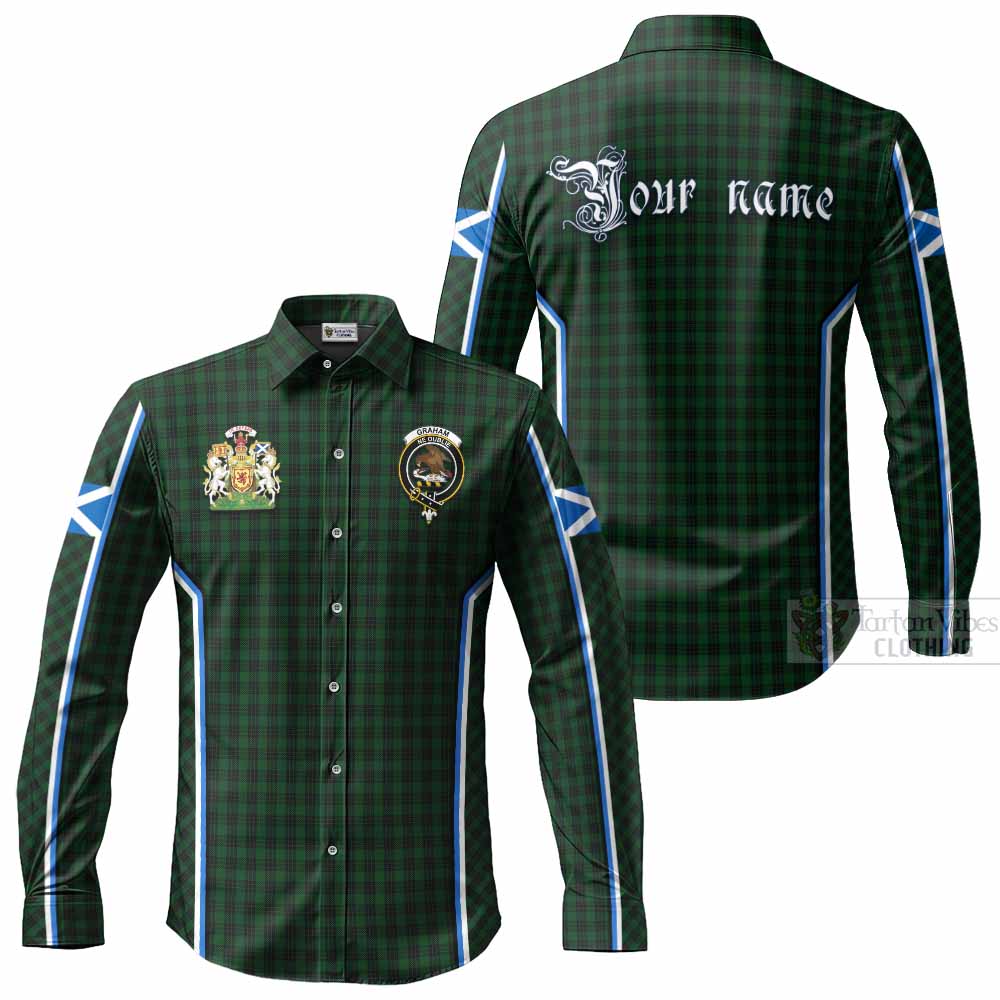 Graham Tartan Crest Long Sleeve Button Shirts Scotland Coat of Arm Flag Style - Tartan Vibes Clothing