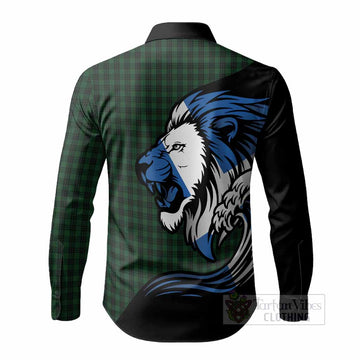 Graham Tartan Crest Long Sleeve Button Shirts Scottish Golden Lions Wave Flow